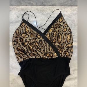 Wild Honey sequin cheetah bodysuit